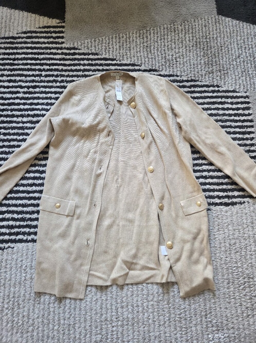Beige J. Crew Long Button-Front Cardigan